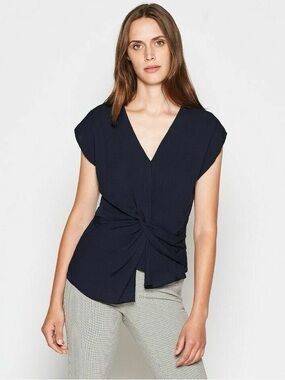 Joie Silk Twist Front V-Neck Sleeveless Dark Blue Top Blouse Women’s Size XXS
